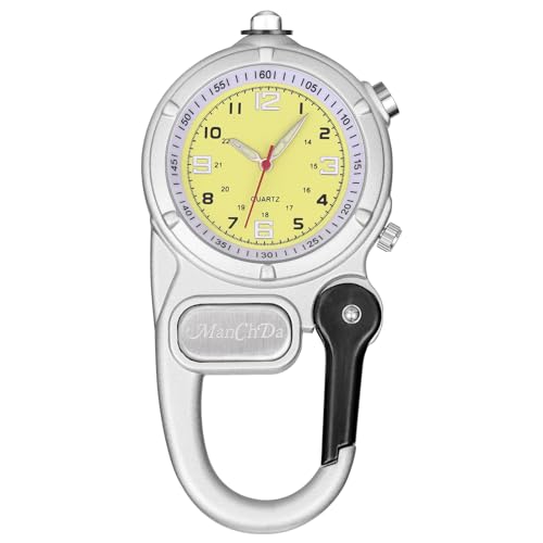 ManChDa Clip Uhr, Karabiner Uhr mit LED Taschenlampe Taschenuhr Leicht Lesen Multifunktionale FOB Uhr Quarz Leuchtende Analog Clip On Uhren Gürtelschlaufe für Ärzte Krankenschwestern Camping | Silber ManChDa Clip Uhr, Karabiner Uhr mit LED Taschenlampe Taschenuhr Leicht Lesen Multifunktionale FOB Uhr Quarz Leuchtende Analog Clip On Uhren Gürtelschlaufe für Ärzte Krankenschwestern Camping | Silber von ManChDa