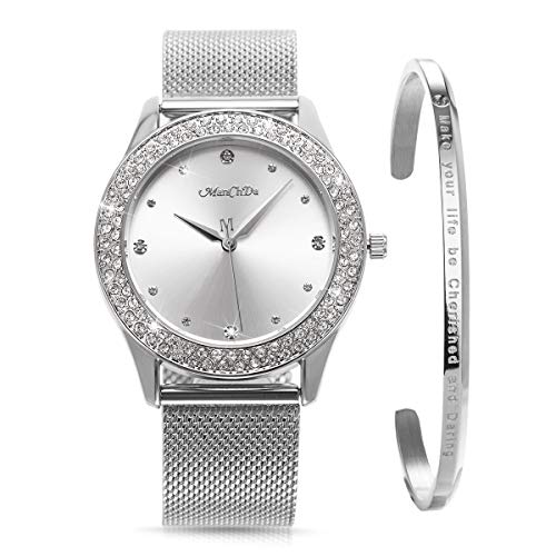 ManChDa Damen-Armbanduhr – Trendy Bling Crystal Analog-Quarz-Armbanduhr – Silber von ManChDa