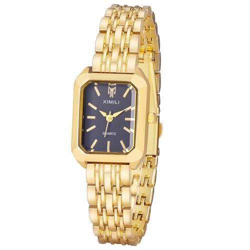 ManChDa Damen Armbanduhr Quadrat Zifferblatt Edelstahl Mode Analog Quarz Uhr Geschenk für Mutter Freundin Gold Schwarz von ManChDa