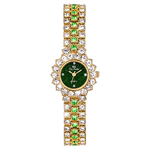 ManChDa Luxuriöse Damen-Armbanduhr mit Quarz-Uhrwerk, Kristall-Diamant, klassisch, modisch, romantisch, mit Schmuck-Manschetten-Armband-Set, 3-c. Geen von ManChDa