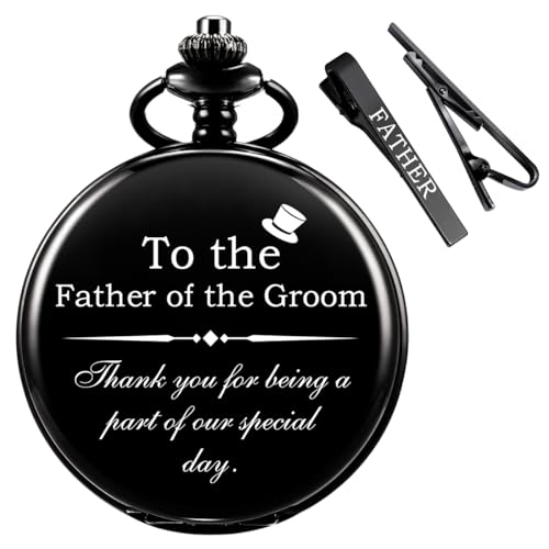 ManChDa Personalisierte gravierte Groomsman Taschenuhr Quarz Fobwatch - Groomsman Geschenke für Hochzeit | Trauzeugen Geschenke - Gravur Trauzeugen Taschenuhr Hochzeit Geschenk+Geschenkbox, 1.2 Vater von ManChDa