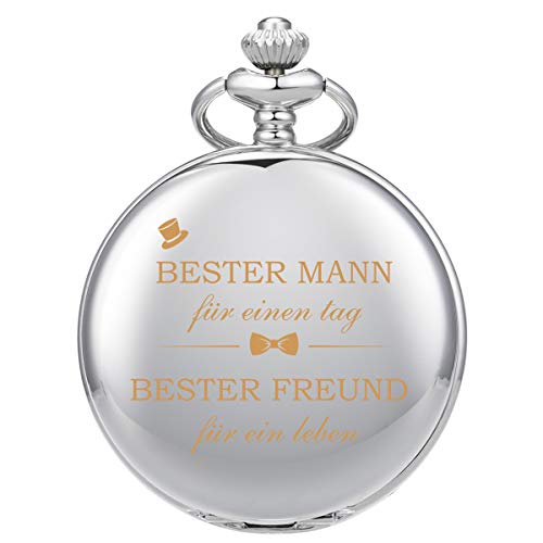 ManChDa Taschenuhr Bester Mann Gravierte Taschenuhr Quarz Fobwatch - Bräutigam Geschenke Für Die Hochzeit Gravierte Best Man Pocket Watch Hochzeitsgeschenk Silber von ManChDa