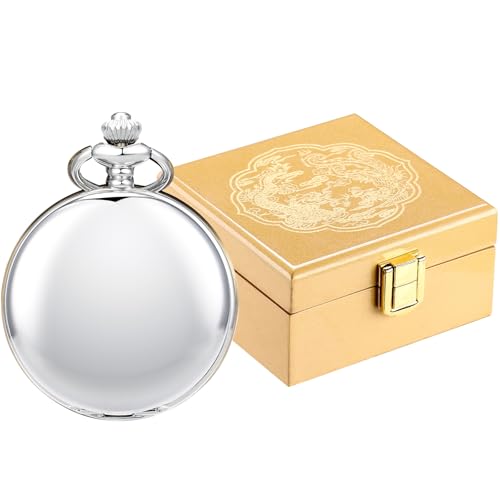 ManChDa Taschenuhr Im Luxus Glossy Holz Geschenk Box - Doppelter Abdeckung Taschenuhr Kette Antikes Skelett Mechanische Hand-Wind Steampunk Römische Ziffern Fob Uhr Für Herren | Gold Box von ManChDa