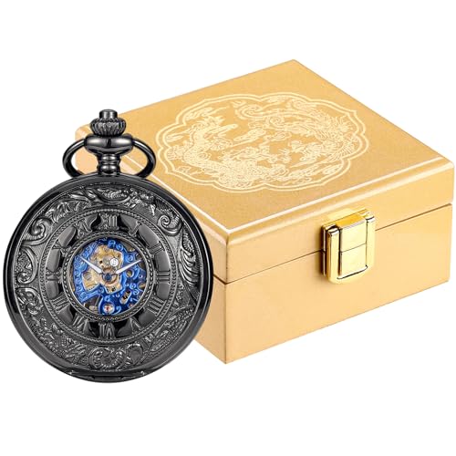 ManChDa Taschenuhr Im Luxus Glossy Holz Geschenk Box - Doppelter Abdeckung Taschenuhr Kette Skelett Mechanische Antike Hand-Wind Steampunk Schwarz Blau Römische Ziffern Fob Uhr Für Herren | Gold Box ManChDa Taschenuhr Im Luxus Glossy Holz Geschenk Box - Doppelter Abdeckung Taschenuhr Kette Skelett Mechanische Antike Hand-Wind Steampunk Schwarz Blau Römische Ziffern Fob Uhr Für Herren | Gold Box von ManChDa
