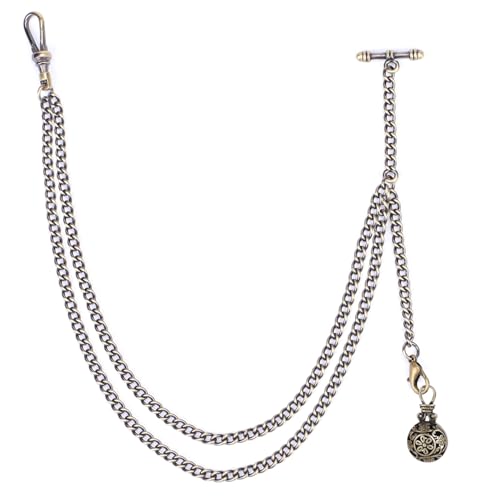 ManChDa Taschenuhr Albert Kette Taschenuhr und Kette, T-Bar Kette mit Kompass Anhänger, Panzerkette 2 Haken, Antik Fob T Bar für Herren, 7a-b Bronzefarbene runde hohle Laterne, Klassisch ManChDa Taschenuhr Albert Kette Taschenuhr und Kette, T-Bar Kette mit Kompass Anhänger, Panzerkette 2 Haken, Antik Fob T Bar für Herren, 7a-b Bronzefarbene runde hohle Laterne, Klassisch von ManChDa
