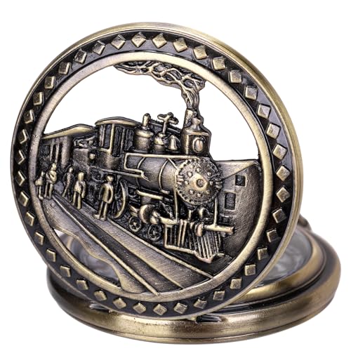 ManChDa Taschenuhr - Pocket Uhren Spezielle 3D Zug Eisenbahn Dampflokomotive Abdeckung Antike Steampunk Taschenuhr und Kette Quarz Vintage Fob Uhr für Herren Geschenk Box | Bronze Schwarz ManChDa Taschenuhr - Pocket Uhren Spezielle 3D Zug Eisenbahn Dampflokomotive Abdeckung Antike Steampunk Taschenuhr und Kette Quarz Vintage Fob Uhr für Herren Geschenk Box | Bronze Schwarz von ManChDa