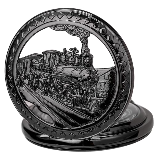 ManChDa Taschenuhr - Taschenuhren Spezielle 3D Zug Eisenbahn Dampflokomotive Abdeckung Antike Steampunk Taschenuhr und Kette Quarz Vintage Fob Uhr für Herren Geschenk Box | Schwarz von ManChDa