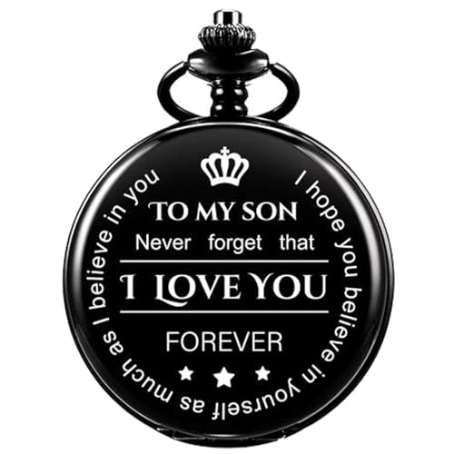 ManChDa Taschenuhr - Vergiss das nie, ich Liebe Dich, für Immer - von einem Vater/Einer Mutter zu einem Sohn Geschenk Quarz Taschenuhr Schwarz (1. zu Meinem Sohn) von ManChDa