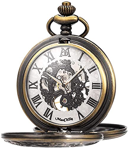 ManChDa Unisex Taschenuhr mit Kette Analog Handaufzug Antik Handaufzug Skelett MenchanischTaschenuhr Bronze von ManChDa