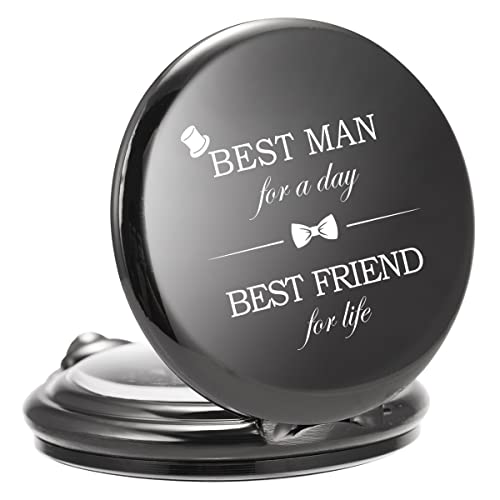 ManChDa benutzerdefinierte gravierte Taschenuhren, personalisierte Taschenuhren für Groomsman Best Man Römische Ziffern Quarz-Taschenuhr Hochzeit Geschenk Groomsman Geschenke für Männer von ManChDa