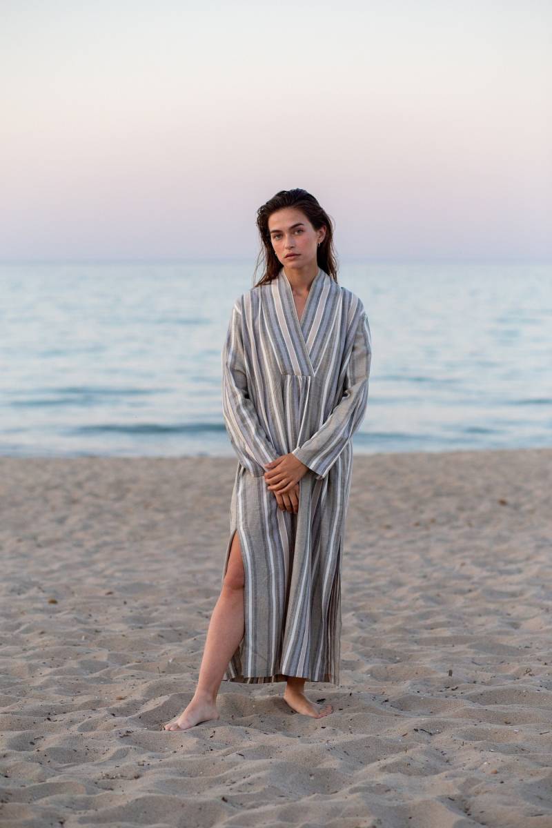 Versandfertig/Langarm Kaftan Kleid Aus Leinen Und Viskose Mischung/Maninthestudio von ManInTheStudio