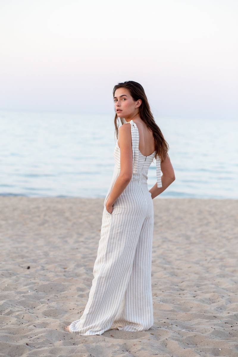 Versandfertig/Lange Leinenkrawatten Jumpsuit/ Overall Mit Weitem Bein/ Maninthestudio von ManInTheStudio