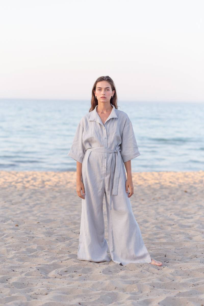 Versandfertig/Weites Bein Leinen Jumpsuit/Maninthestudio von ManInTheStudio