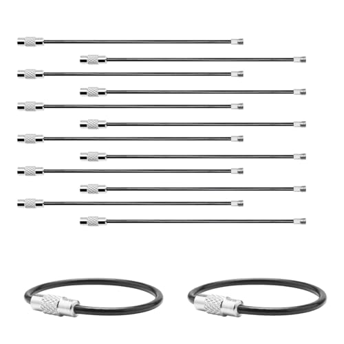 12 Stück Schlüsselanhänger Draht Schlüsselanhänger Kabel Schlüsselanhänger Halter Clips Kleine Schlaufen für Autoschlüssel, Schlüsselanhänger, Gepäckanhänger, Taschenanhänger, Handwerk (Schwarz, 10,2 von ManTangSun
