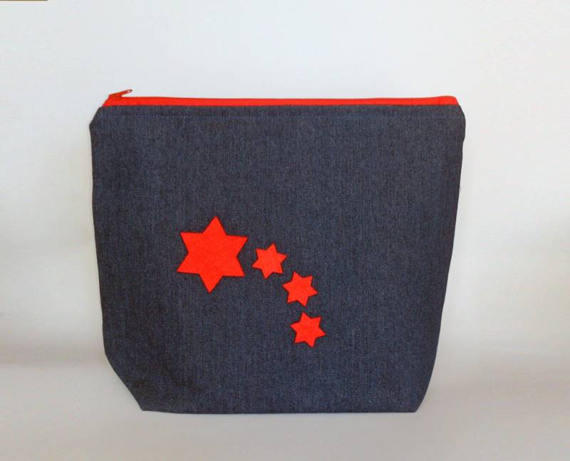 Denim Strickprojekttasche Mittlere Reißverschlusstasche Mit Sternen von ManaKori