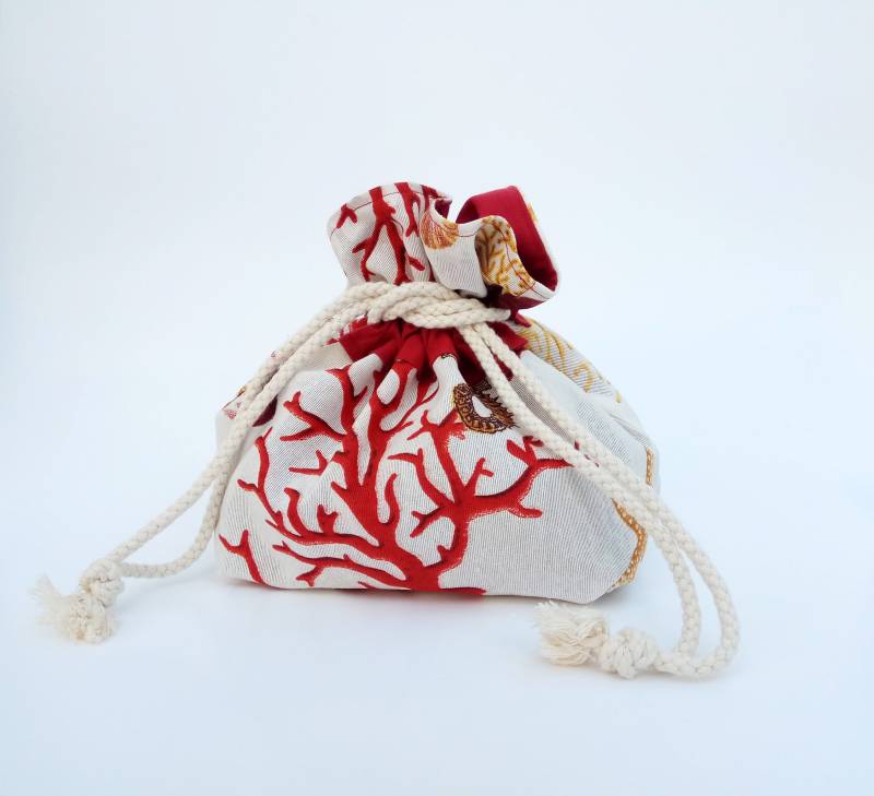 Mittelgroße Strickprojekt-Tasche, Kordelzug-Projekttasche, Handwerker-Projekttasche, Korallen-Druck-Projekttasche, Sockensack-Tasche von ManaKori