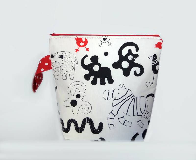 Tiere Baumwoll-strickprojekt-Tasche Mittelgroße/Große Reißverschluss-Handarbeitstasche von ManaKori