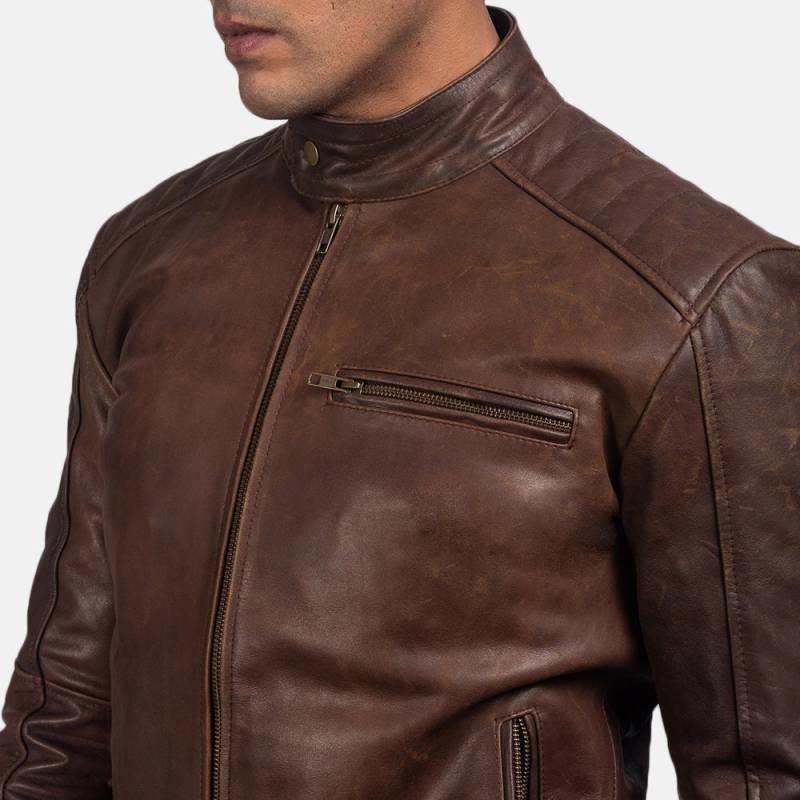 Classic Men's Brown Leather Biker Jacket Stylish Cowhide, Quilted Lining, Zipper Details - Perfect For The Modern Gentleman von ManaalStudio