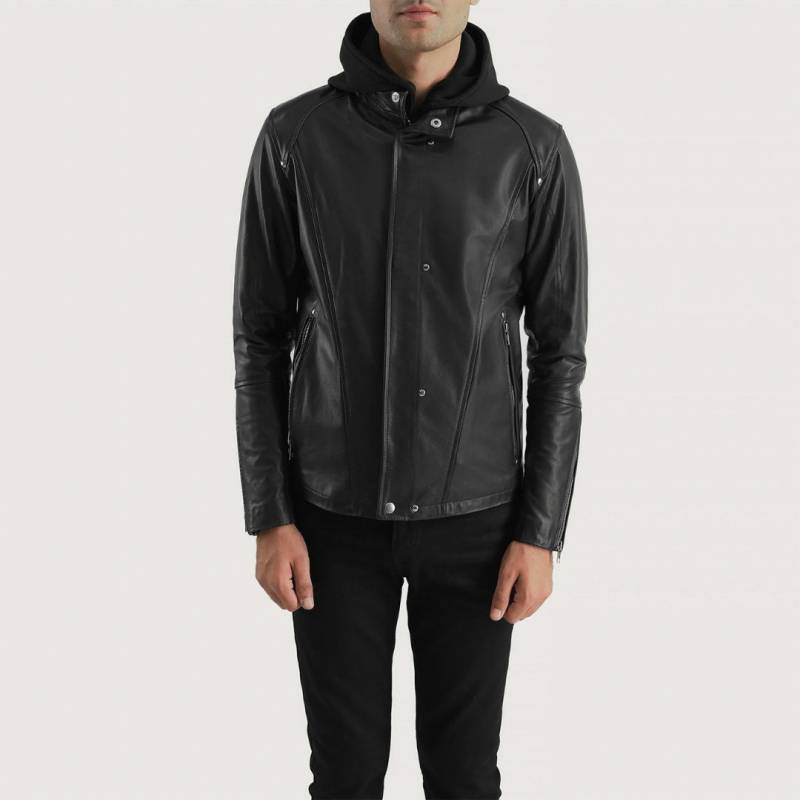 Introducing The Highschool Men Black Hooded Leather Jacket von ManaalStudio