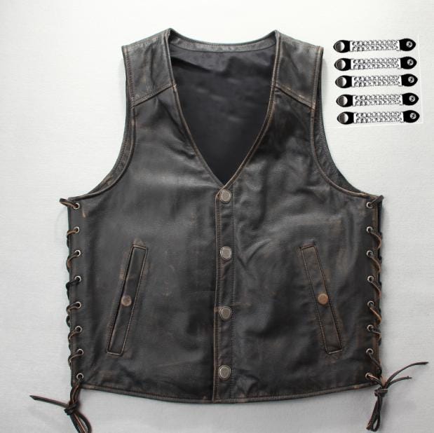 Men Premium Biker Distressed Hd Leather Vest, Motorcycle Vest von ManaalStudio