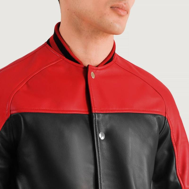Men's Black & Red Leather Varsity Jacket - Terrance Style von ManaalStudio