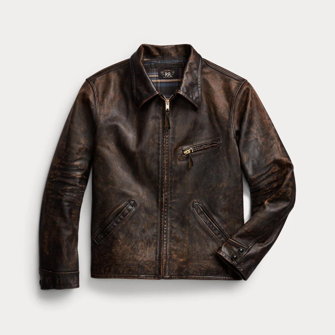 Men's Classic Brown Leather Jacket - Tailored Fit. Genuine Cowhide Leather von ManaalStudio