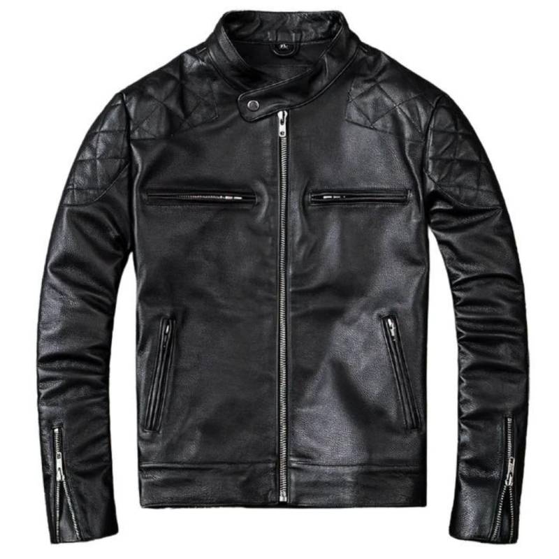 Men's Natural Black 100% Genuine Cowhide Leather Jacket. Biker von ManaalStudio