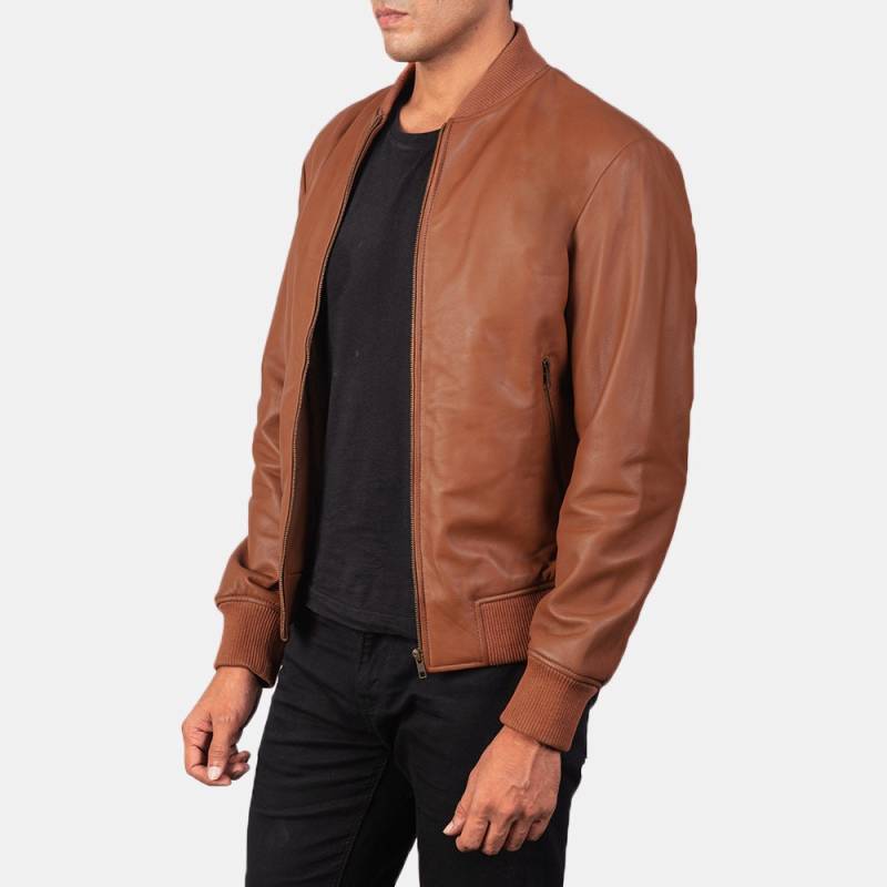 Men's Shane Brown Leather Bomber Jacket Handcrafted From Premium Sheepskin Leather. Jacket von ManaalStudio