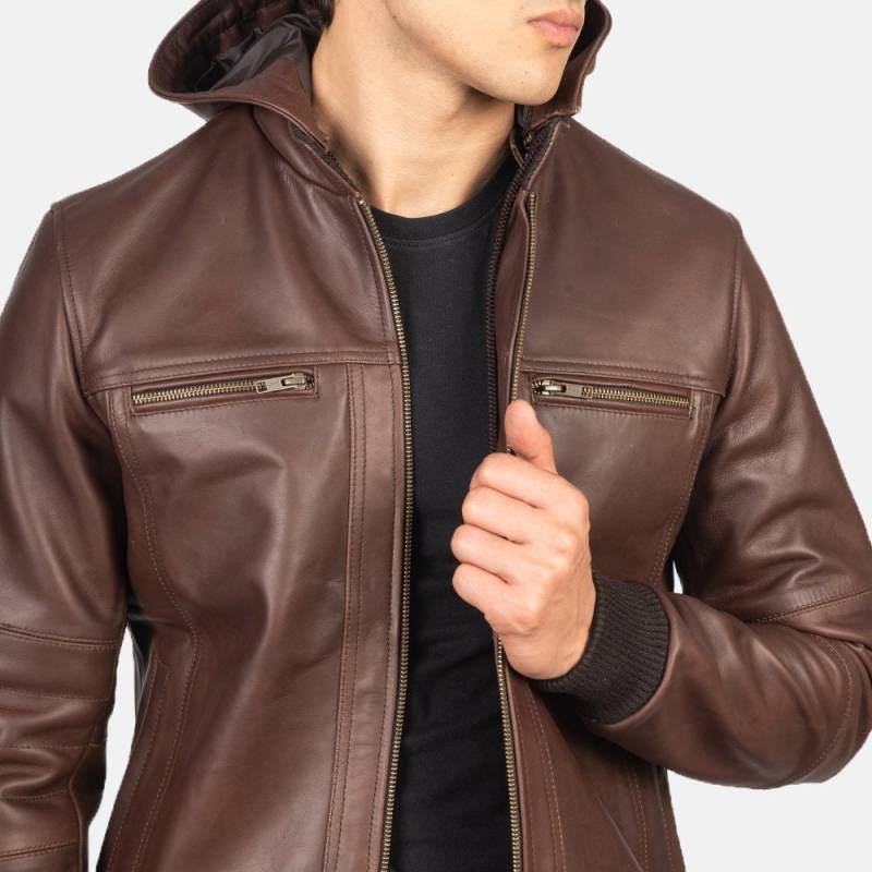 The Men Bouncer Biz Brown Leather Bomber Jacket Crafted From Genuine Cowhide Leather The Men Bouncer Biz Brown Leather Bomber Jacket Crafted From Genuine Cowhide Leather von ManaalStudio