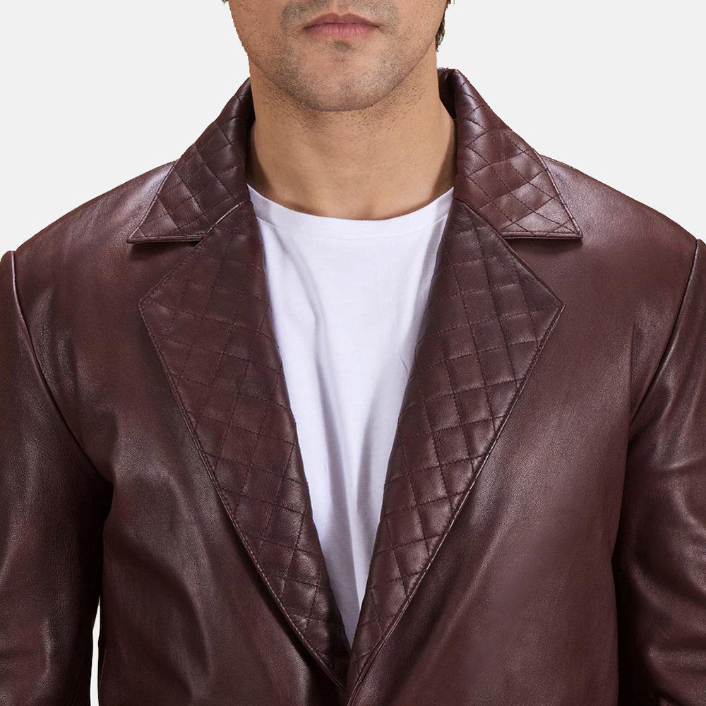 Vintage Maroon Leather Blazer With Notch Collar & Button Closure Vintage Maroon Leather Blazer With Notch Collar & Button Closure von ManaalStudio