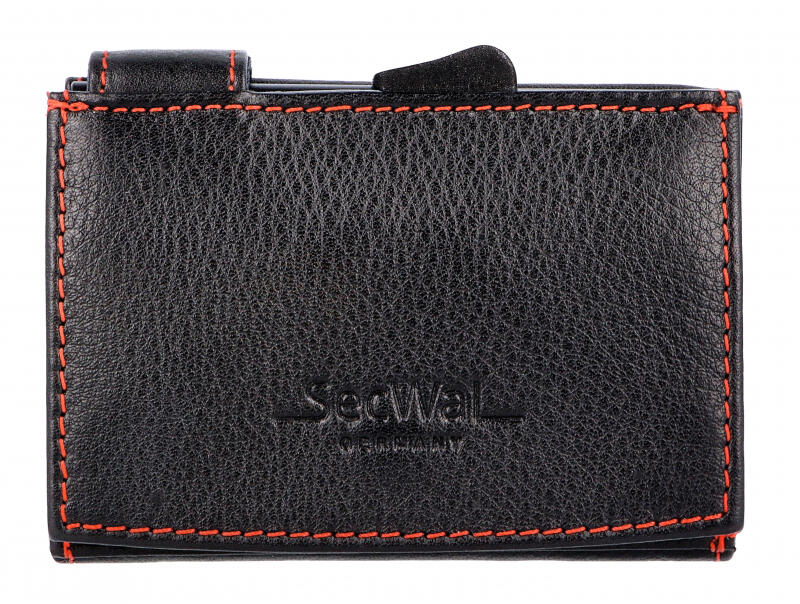 Manage - Secwal3 Kartenetui Geldbeutel Wiener Schachtel RFID Leder schwarz-rot Schwarz von Manage