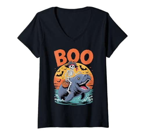 Damen Gruseliges Seekuh Kostüm an Boo Seekuh Halloween T-Shirt mit V-Ausschnitt von Manatee Halloween kids, women, men