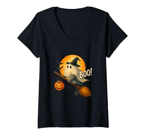 Damen Seekuh Hexenhut Kürbis Halloween Kostüm Boo Damen Kinder T-Shirt mit V-Ausschnitt von Manatee Lover Halloween Party Clothing Tee