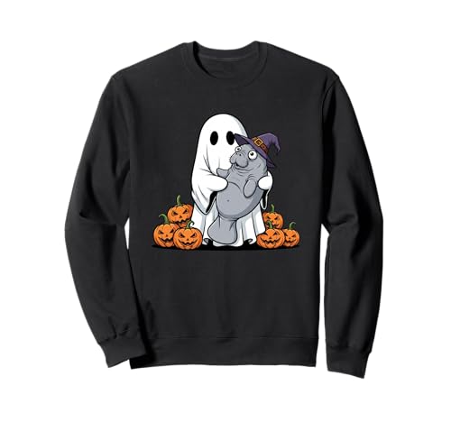 Lustiger Geist Seekuh Kürbis Halloween Kinder Herren Damen Sweatshirt von Manatee Lovers Cute Halloween Outfits for Boy Girl