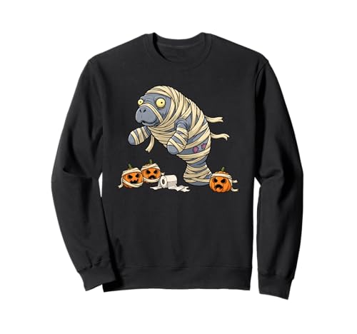 Lustiger Seekuh Mumie Kürbis Halloween Kinder Herren Damen Sweatshirt von Manatee Lovers Cute Halloween Outfits for Boy Girl