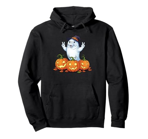 Lustiger Seekuh Geist Kürbis Boo Halloween Kinder Herren Damen Pullover Hoodie von Manatee Lovers Halloween Ghost Pumpkin Outfits