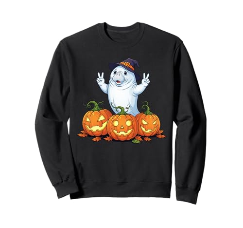 Lustiger Seekuh Geist Kürbis Boo Halloween Kinder Herren Damen Sweatshirt von Manatee Lovers Halloween Ghost Pumpkin Outfits