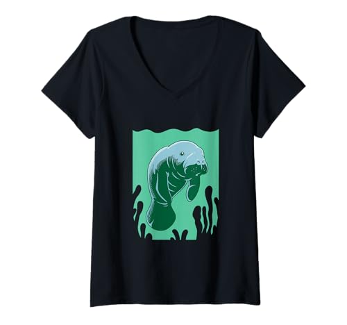 Damen Seekuh Liebe Seeküh T-Shirt mit V-Ausschnitt Damen Seekuh Liebe Seeküh T-Shirt mit V-Ausschnitt von Manatee Ocean Designs