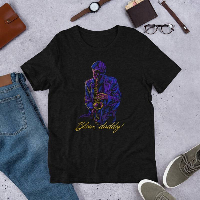 Hip Dixieland Blues Saxofon, Jazz Axt Saxophonist Tenor Saxophon Spieler Swing Bariton Kurzarm Unisex T-Shirt Hip Dixieland Blues Saxofon, Jazz Axt Saxophonist Tenor Saxophon Spieler Swing Bariton Kurzarm Unisex T-Shirt von ManbirdDesign