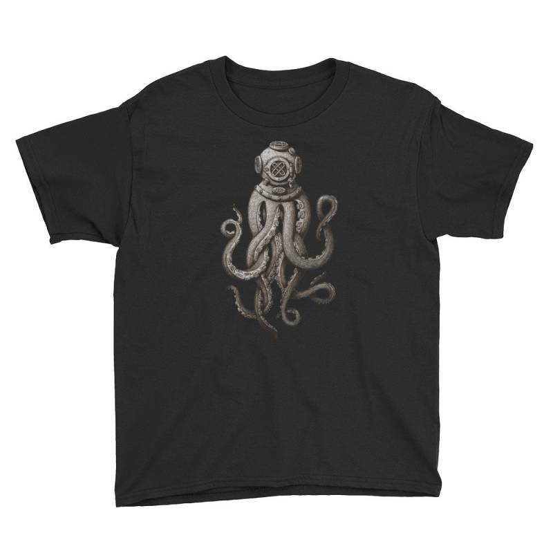 Kinder Jahrgang Lösen Der Krake, Oktopus Und Tiefsee-Taucher, Kraken Angriffe Taucher Helm Unisex Kurzarm T-Shirt Kinder Jahrgang Lösen Der Krake, Oktopus Und Tiefsee-Taucher, Kraken Angriffe Taucher Helm Unisex Kurzarm T-Shirt von ManbirdDesign