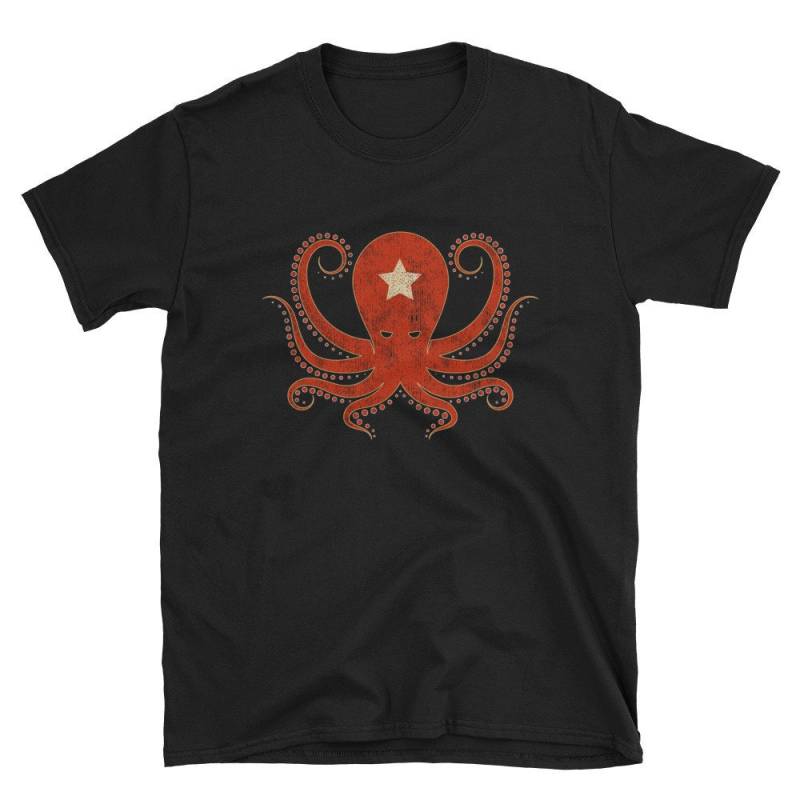 Krake Mit Stern-Symbol-Kurzarm Unisex T-Shirt Einem Distress Ink-Grunge-Effekt Krake Mit Stern-Symbol-Kurzarm Unisex T-Shirt Einem Distress Ink-Grunge-Effekt von ManbirdDesign