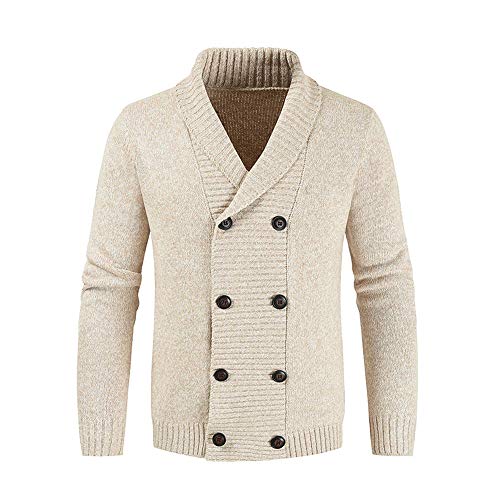 Manbozix Strickjacken für Herren V-Ausschnitt Herbst Winter Zweireihig Gestrickte Cardigan Langarm Beige 3XL von Manbozix