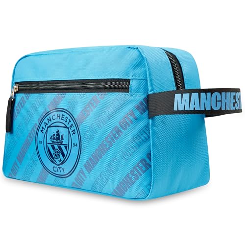 Manchester City F.C. Kulturbeutel Herren, Kulturtasche mit Vordertasche & Tragegriff - Fußball Sachen von Manchester City FC