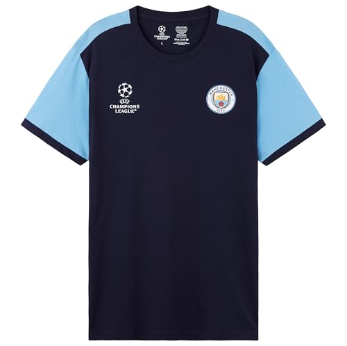 Manchester City F.C. T Shirt Herren Kurzarm, Fußball Tshirt Herren mit Rundhals (Marine Blau, XL) von Manchester City FC