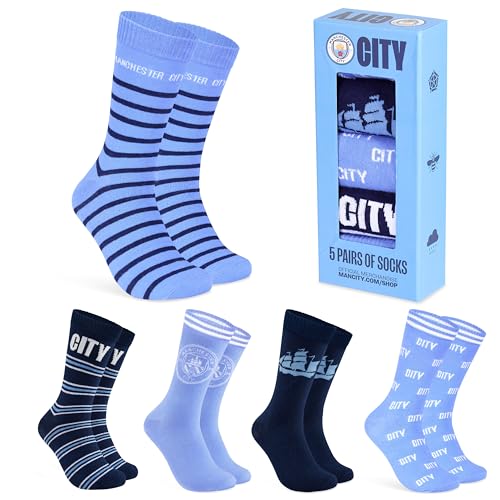 Manchester City FC Bunte Socken Herren, Fussball Geschenke für Fans - 5er-Pack von Manchester City FC