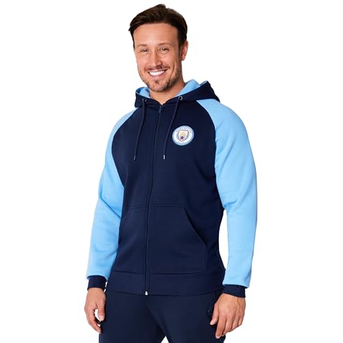 Manchester City FC Full Zip Hoodie Herren, Kapuzenpullover Herren mit Vordertasche - Fussball Geschenke Männer (Dunkelblau, 2XL) von Manchester City FC