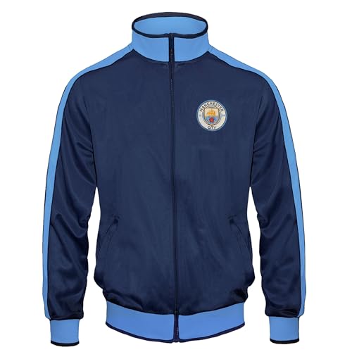 Manchester City FC - Herren Trainingsjacke im Retro-Design - Offizielles Merchandise - Geschenk für Fußballfans - Dunkelblau/Hellblaue Ärmel - XXL von Manchester City FC