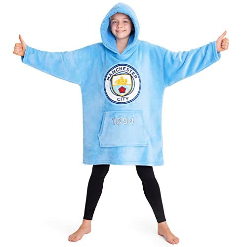 Manchester City F.C. Kinder Hoodie Decke mit Ärmeln, Kapuzenpullover, Fußball Geschenke für Jungs (Blau) von Manchester City FC