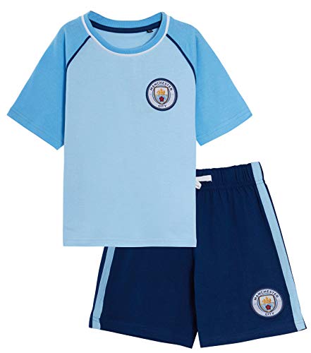 Manchester City FC Kurzer Schlafanzug für Jungen, Premiership Football Club Kit Shorts + T-Shirt Set, blau, 11-12 Jahre von Manchester City FC