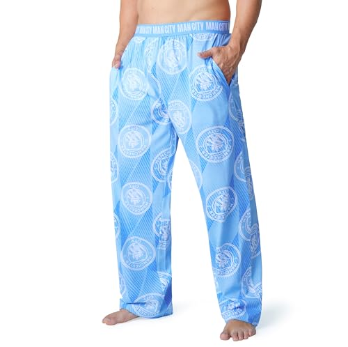 Manchester City FC Pyjamahose Herren Lang Baumwolle Schlafhose mit Seitentaschen (Hellblau, XL) von Manchester City FC